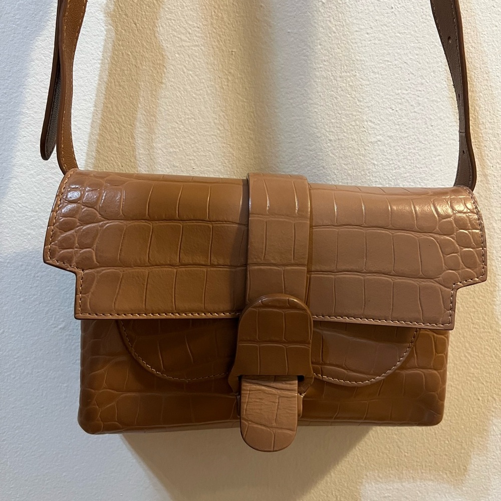 Senreve Mini Aria Belt Bag (Croc-Embossed Tan Leather)